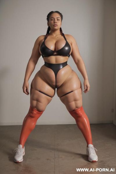 ((sexy hot attractive chubby milf)) .(( a sensual woman modeling leggins whit sport sneakers, blurred background. photorealistic, high quality.)) (((((wide hips, very massive thighs))))) (((choose the - ai-porn.ai on pornsimulated.com