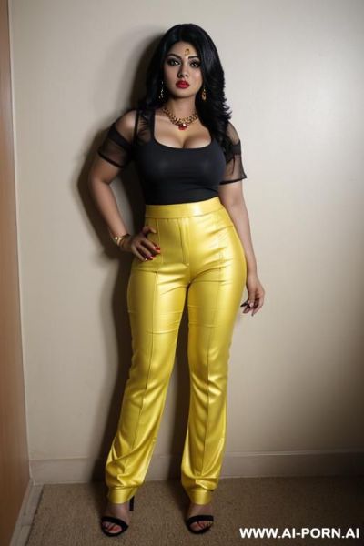 Bangladeshi mature woman, very dark skin, light-yellow clothes - ai-porn.ai on pornsimulated.com