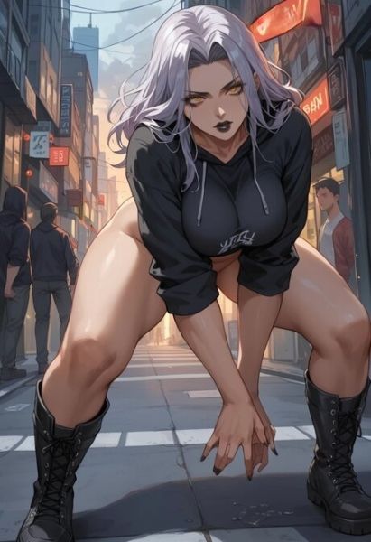 AI generated badass babe Thalia Venn poses & gives a hot titjob in public - pornpics.com on pornsimulated.com