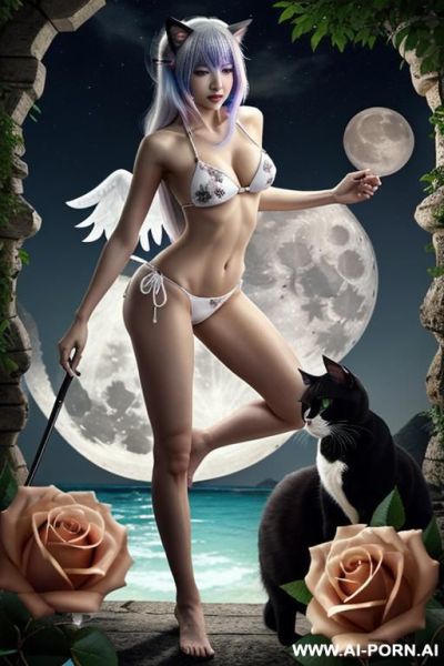隨著翁晨軒每一次猛烈的撞擊，她的身體像是被無形的力量撕扯著，胸前的奶子劇烈晃動，乳頭在空氣中劃出誇張的弧線，汗水順著她的鎖骨滑下，在昏暗的燈光下閃爍著晶瑩的光澤。她的雙腿無力地掛在翁晨軒的肩膀上，腳趾因為快感而蜷縮，指甲深深陷入床單，扯出一道道細小的裂痕。她的小穴被翁晨軒粗大的肉棒撐得滿滿當當，每一次抽插都帶出大量的淫水，濕漉漉的液體順著她的屁股溝流到床單上，形成一灘腥甜的濕痕。 - ai-porn.ai on pornsimulated.com