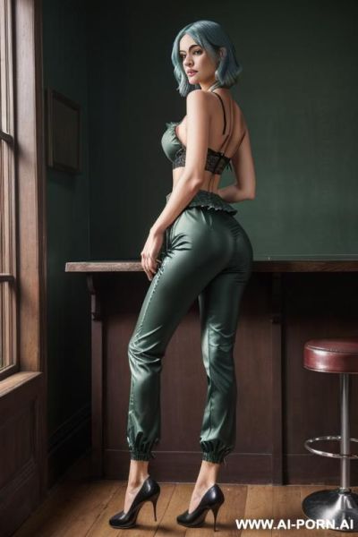 Mature woman, angry teacher, vintage bootcut blue jeans, oxford shoes, belt, ((view from the ground)), lean, twerking, ((full body)) - ai-porn.ai on pornsimulated.com
