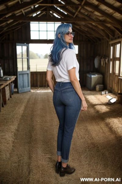 Ebony mature, dark blue mom jeans, fine ass, oxford shoes, from behind - ai-porn.ai on pornsimulated.com