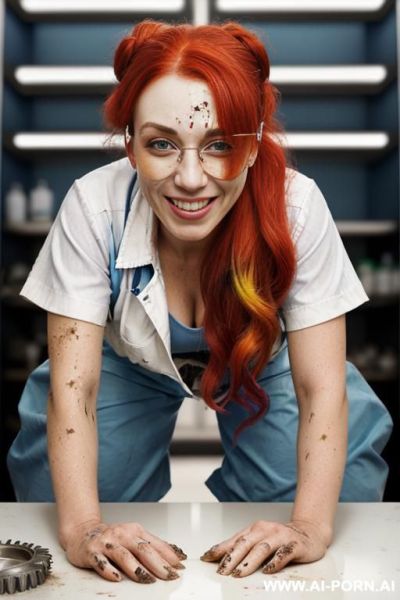 A 2 white woman with long curly red hair and glasses - ai-porn.ai on pornsimulated.com