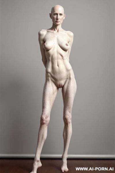Hyperrealism painting: frail woman, totally nude body. white skin. standing full-length view. art. pornstar. - ai-porn.ai on pornsimulated.com