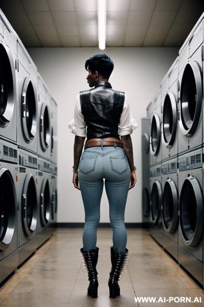 Ebony mature woman, straight blue jeans, pear ass, leather belt, brown ridding flats long boots - ai-porn.ai on pornsimulated.com