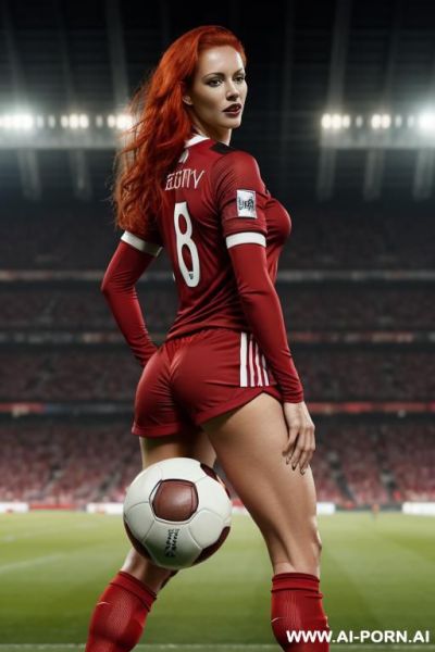 (german) football woman, perky tits, firm tight ass, tightest naughty soccer uniform, sexy red hairy pussy, horny look on her face. - ai-porn.ai - Germany on pornsimulated.com