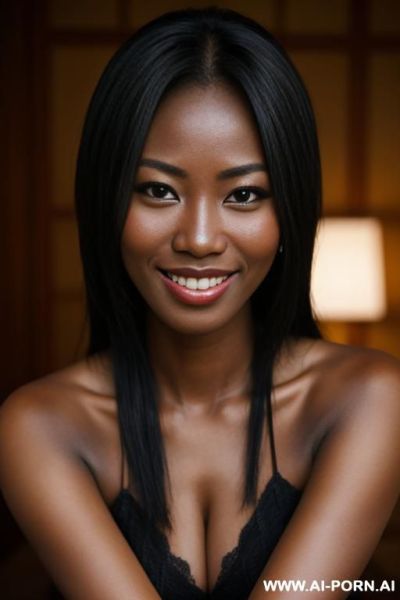 Senoi woman, angry smile, very dark skin - ai-porn.ai on pornsimulated.com