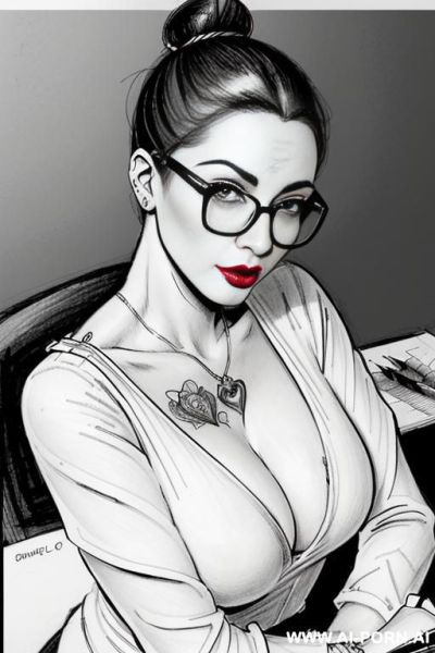 ((((mediun full body shot)))) ((((pouting lips)))) ((((image comic-drawing pencil style)))) up level shot boobs in close up ((((landscape office)))) ((((office woman)))) ((((siting on descktop sexy - ai-porn.ai - Italy on pornsimulated.com