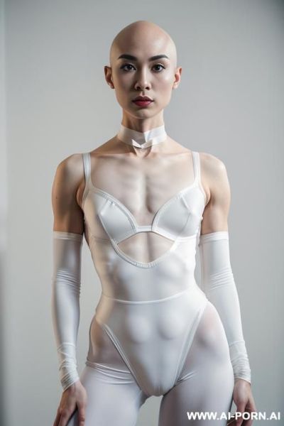 Perfect androgynous, perfect faceasian-american perfect androgynous bald ballerina, ((perfect face)), ((lightly curved)), ((bulge on crotch)) ((bulging crotch)), ((crotch show bulge)), ((huge inside panties - ai-porn.ai - Usa on pornsimulated.com