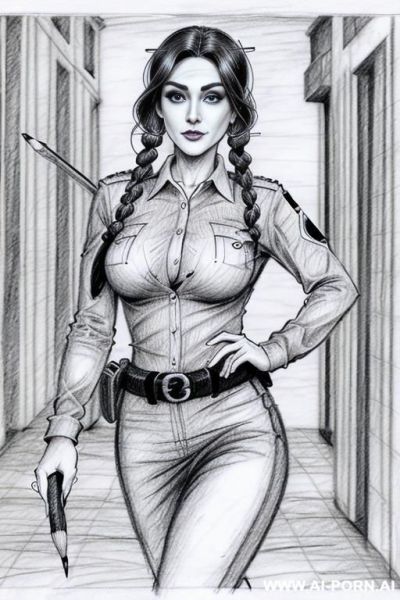 ((((mediun body shot)))) ((((image comic-drawing pencil style)))) down level shot boobs close up ((((landscape office)))) ((((security guard)))) ((((walking sexy pose)))) ((((looking at the horizon)))) - ai-porn.ai - Italy on pornsimulated.com