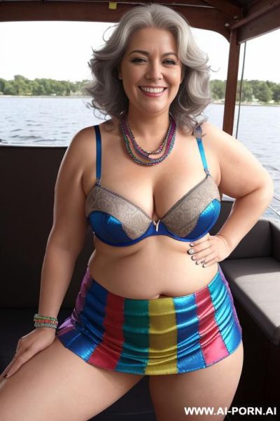 Mature, old old ladies gilf, perfect hourglass figure, eye contact, looking into camera, necklace, earrings, bracelets, wearing flowers, totally old old women, full panties and bra. - ai-porn.ai on pornsimulated.com