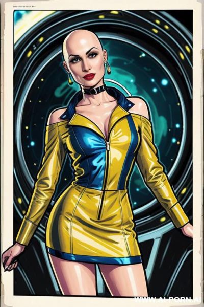 Image comic-drawing vintage style, sci-fi, atompunk, slender body in the sci-fi city, sci-fi yellow jacket, image comic-drawing vintage style, fantasy arab dress, sci-fi cap, in white background, image comic-drawing vintage style - ai-porn.ai on pornsimulated.com