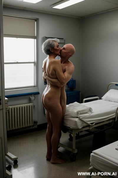 ((very old mature shameless submissive grandma hugging and kissing superior dominant misogynistic muscular thirty year old bald man)) ((completely nude barefoot)) ((man standing on floor hugging and - ai-porn.ai on pornsimulated.com