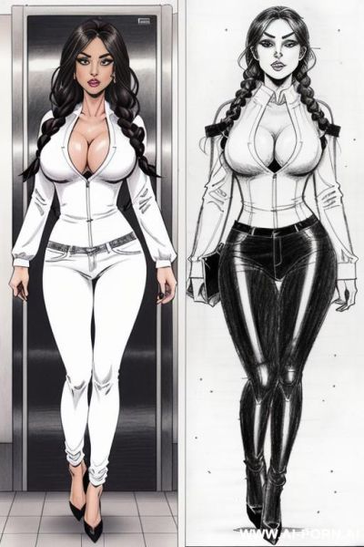 ((((full body shot)))) (((on three panels))) ((((each panel a different pose sexy)))) ((((image comic-drawing pencil style)))) down level shot ((((exiting elevator)))) ((((security guard)))) ((((walking)))) - ai-porn.ai - Italy on pornsimulated.com