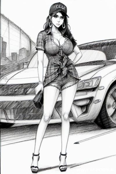((((image comic-drawing pencil style))) (((full body shot))), (at the sunset) (oíl skin body) , (hoop earrings), long, thick, brunette pixie haircut, (sexy slut), (((most beautiful woman ever))), - ai-porn.ai on pornsimulated.com