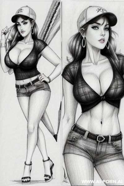 ((((image comic-drawing pencil style))) (((full body shot))), (at the sunset) (oíl skin body) , (hoop earrings), long, chuby, ((((sadly)))), brunette pixie haircut, (sexy slut), (((most beautiful woman - ai-porn.ai on pornsimulated.com