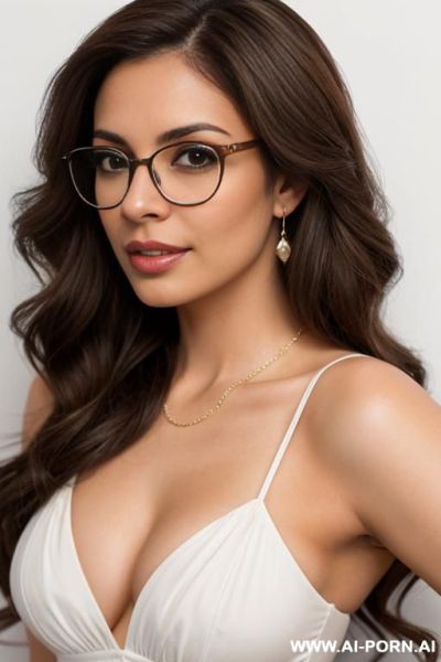 A brown hair latina with white skin wavy hair and glasses - ai-porn.ai on pornsimulated.com