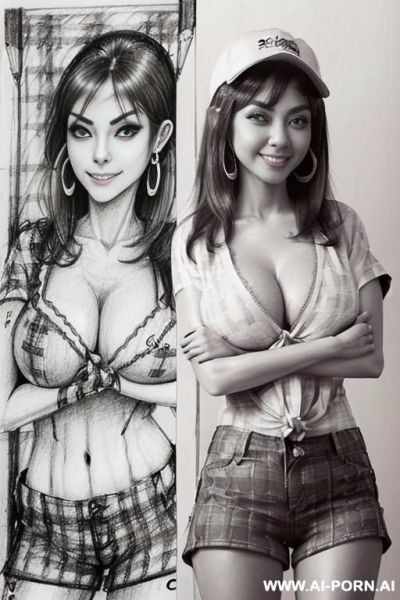 ((((image comic-drawing pencil style))) ((((boobs on close up)))) , ((((mischievous smile)))) ((((long body shot))) , (hoop earrings), brunette pixie haircut, (sexy slut) , ((((japanese woman)))) , - ai-porn.ai - Japan on pornsimulated.com