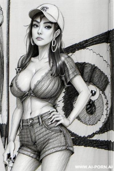 ((((image comic-drawing pencil style))) ((((boobs on close up)))) , ((((long body shot))) , (hoop earrings), brunette pixie haircut, (sexy slut) , ((((japanese woman)))) , ((((huge eyes)))) , (((most - ai-porn.ai - Japan on pornsimulated.com