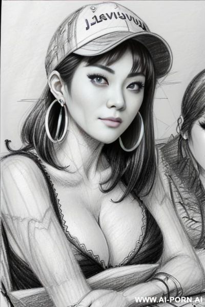 ((((image comic-drawing pencil style))) ((((boobs close up)))) , (((medium body shot))) , (hoop earrings), brunette pixie haircut, (sexy slut) , ((((japanese woman)))) , ((((huge eyes)))) , (((most - ai-porn.ai - Japan on pornsimulated.com
