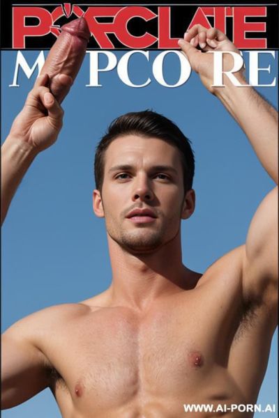 Porno magazine cover: completely naked athletic man with a very long penis in an erect state. show a long penis in an erect state. a man is masturbating his big penis. - ai-porn.ai on pornsimulated.com