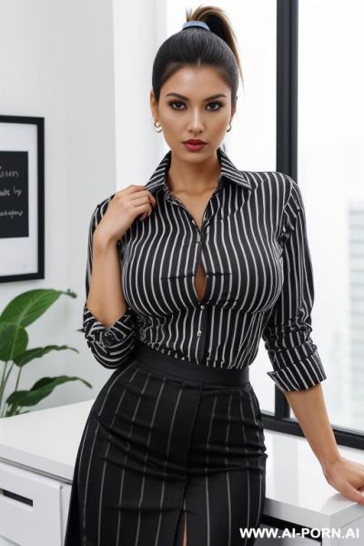 ((striped office shirt)), black skirt, big tits ((fully clothed)) - ai-porn.ai on pornsimulated.com