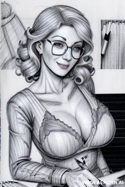 ((((in one panel))) ((((mediun body shot)))) ((((image comic-drawing pencil style)))) down level shot boobs in closedup ((((in the office)))) ((((very confused)))) ((((big eyes)))) pretty italian woman - ai-porn.ai - Italy on pornsimulated.com