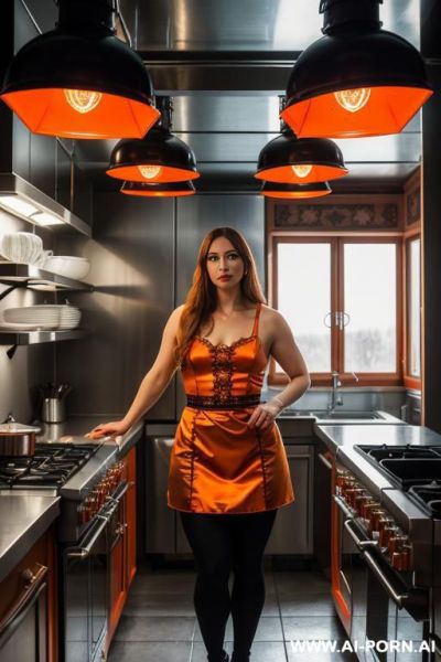 Chubby woman, full body, standing, long brown hair, triangular hips, thick thighs, wearing gray leggings and tank top, her back reflected in the mirror, double bedroom - ai-porn.ai on pornsimulated.com