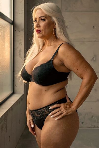 Older platinum blonde with big boobs posing for a nude shoot by herself - pornpics.com on pornsimulated.com