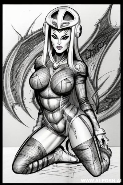 ((((image comic-drawing cartoon style)))) by giger. football woman, perky tits, firm tight ass, tightest naughty soccer sci-fi uniform thong and bra, sci-fi helmet by giger, sexy pussy.((((image - ai-porn.ai on pornsimulated.com