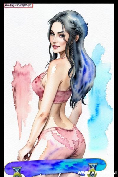 ((((image comic-drawing watercolor style)))) ((((at the street)))) ((((skate board)))) ((((image comic-drawing watercolor style)))) down level shot boobs in closedup ((((seductive gaze)))) from behind pretty - ai-porn.ai - Italy on pornsimulated.com
