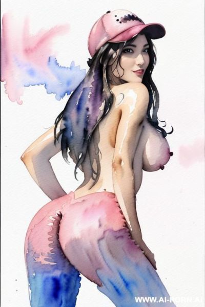 ((((image comic-drawing watercolor style)))) down level shot boobs in closedup ((((seductive gaze)))) from behind pretty italian woman full lips smile shocked face bending over leaning, perfect huge - ai-porn.ai - Italy on pornsimulated.com