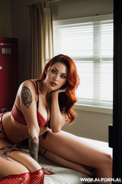 Gorgeous hot brunette women wearing (((red polka dot thong))) in kitchen, curvy ass, fucked, pov, - ai-porn.ai on pornsimulated.com
