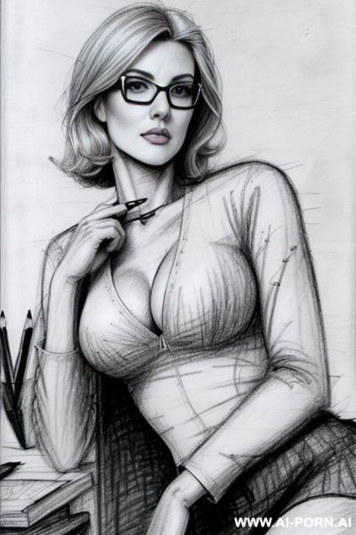 ((((image comic-drawing pencil style)))) ((((medium body shot)))) (((in the office)))) ((((very serious face)))) ((((sideways)))) pretty italian woman full lips, muscle fit , black short skirt , white - ai-porn.ai - Italy on pornsimulated.com