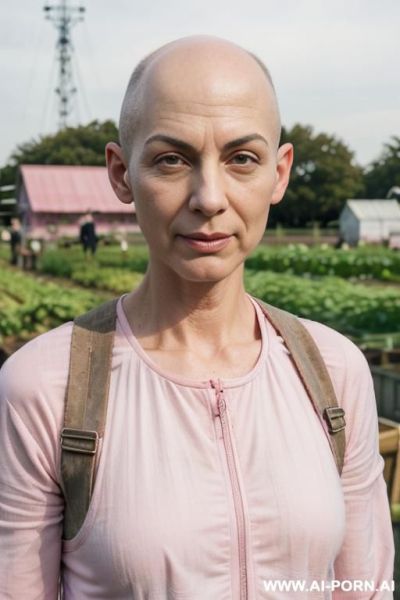Sci-fi farmer bald woman, bald androgynous slight woman, perfect androgynous, man chest - ai-porn.ai on pornsimulated.com