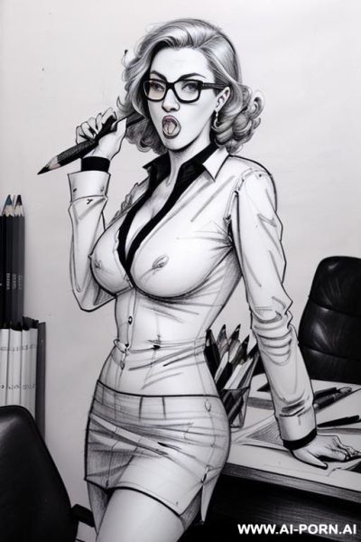 ((((image comic-drawing pencil style)))) ((((medium body shot)))) ((((in the office)))) ((((crooked open mouth)))) ((((silly face)))) pretty italian woman full lips, muscle fit , black short skirt , - ai-porn.ai - Italy on pornsimulated.com