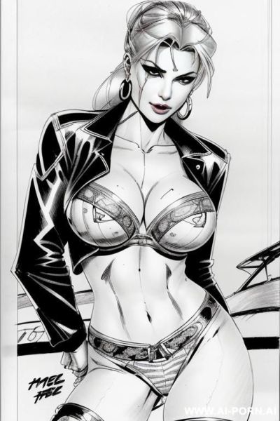 ((((image comic-drawing style)))) ((((squating)))) down level shot boobs in closedup sky cloudy at sunset at the outdoor motorcycle superbike festivalshows pretty italian woman full lips shocked face - ai-porn.ai - Italy on pornsimulated.com