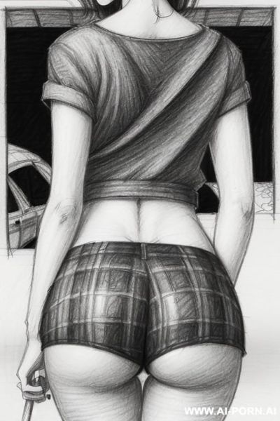 ((((landscape a under ground parking)))) (((image comic-drawing pencil style))) (((close up ass shot))) (from behind) ((((chuby cheek)))) ((((walking)))) shirt with a knot at the waist and plaids (((image comic-drawing pencil style))) - ai-porn.ai on pornsimulated.com