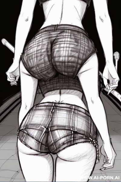 ((((landscape a under ground parking)))) (((image comic-drawing pencil style))) (((close up ass shot))) ((((sexy)))) (from behind) ((((chuby cheek)))) ((((walking)))) shirt with a knot at the waist and plaids (((image comic-drawing pencil style))) - ai-porn.ai on pornsimulated.com