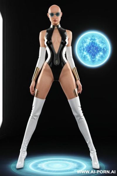 Bald androgynous fantasy sci-fi slight woman, perfect slight androgynous, man chest, round ass milf in a long elegant sci-fi dress, swanneck, she make a courtsey - ai-porn.ai on pornsimulated.com