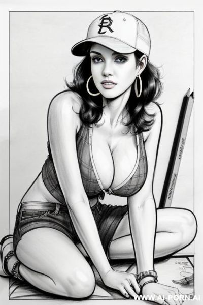 ((((imagen comic draw pencil style)))) ((((cartoon)))) (((full body shot))), (hoop earrings), long, thick, brunette pixie haircut, (sexy slut), (((most beautiful woman ever))), (in the studio), (sitting - ai-porn.ai on pornsimulated.com