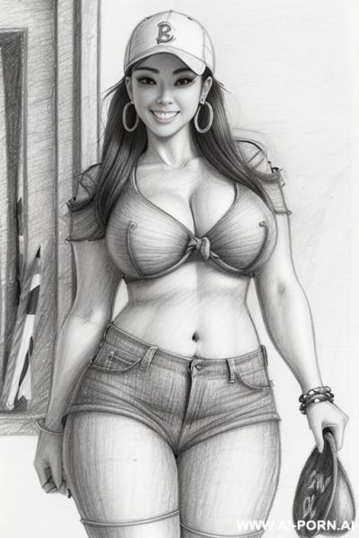((((cartoon)))) ((((image drawing pencil style))) (((mediun body shot))), (oíl skin body) , (hoop earrings), long, brunette pixie haircut, (sexy slut), (((most beautiful japanese woman eversmiling))), - ai-porn.ai - Japan on pornsimulated.com