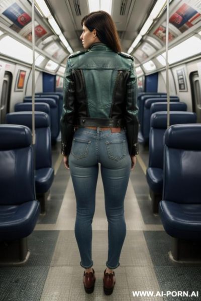 Straight blue jeans, green jacket, oxford shoes - ai-porn.ai on pornsimulated.com
