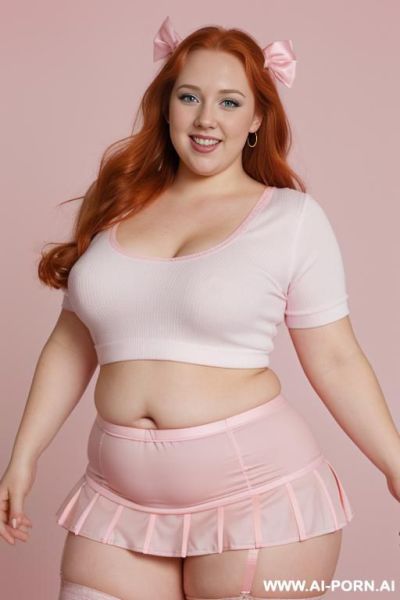 (((half body photo shot close up photo))). a (british obese fat bbw redhead), ((thick body, with tummy and love handless)). (wearing a lingerie garter belt top.) - ai-porn.ai - Britain on pornsimulated.com