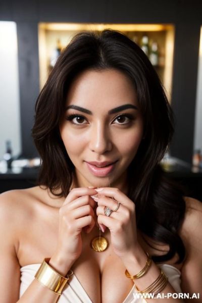, cum covered, slutty, (gold necklace, bracelets, rings), looking at viewer - ai-porn.ai on pornsimulated.com
