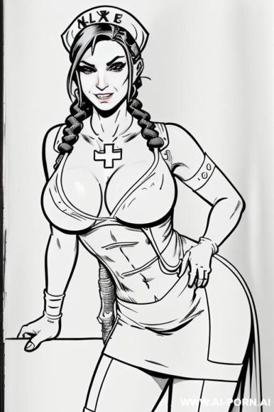 ((((image comic-drawing cartoon style)))) down level shot boobs in closedup ((((apocalyptic city)))) ((((killer nurse)))) ((((seductive gaze)))) pretty italian woman full lips smile shocked face bending - ai-porn.ai - Italy on pornsimulated.com