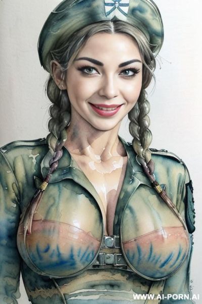 ((((image comic-drawing water color style)))) down level shot boobs in closedup ((((sky landscape)))) ((((military woman))))) (((( smile)))) ((((huge eyes)))) (((( nose)))) ((((seductive gaze)))) pretty - ai-porn.ai - Italy on pornsimulated.com
