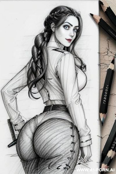 ((((full body shot)))) ((((in two panels))) ((((each panel a different pose sexy)))) ((((image comic-drawing pencil style)))) down level shot ass close up ((((landscape office)))) ((((postwoman)))) - ai-porn.ai - Italy on pornsimulated.com