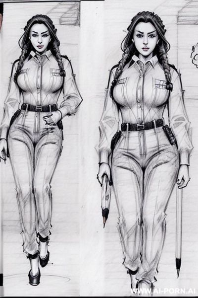 ((((full body shot)))) ((((in two panels))) ((((each panel a different pose sexy)))) ((((image comic-drawing pencil style)))) down level shot ass close up ((((landscape office)))) ((((security guard)))) - ai-porn.ai - Italy on pornsimulated.com