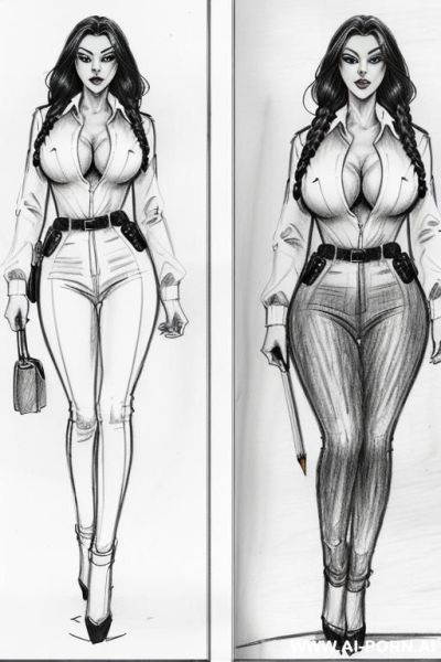 ((((full body shot)))) (((on three panels))) ((((each panel a different pose sexy)))) ((((image comic-drawing pencil style)))) down level shot ((((landscape office)))) ((((security guard)))) ((((walking sexy - ai-porn.ai - Italy on pornsimulated.com